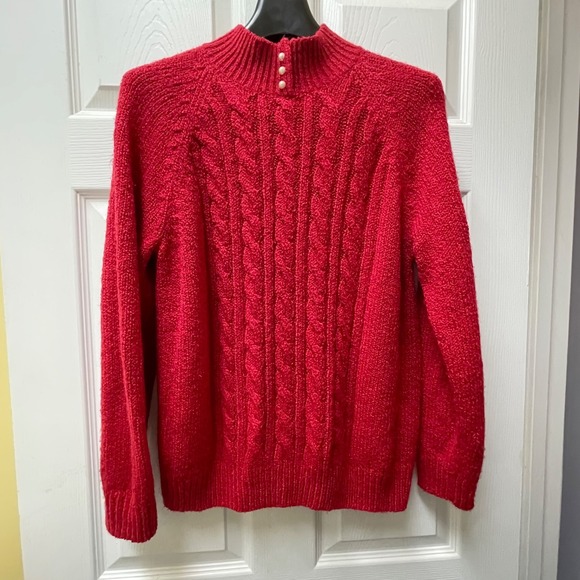 Karen Scott Women's M Red Pearl Mock Neck Long Sleeve Cable Knit Sweater - Picture 4 of 14